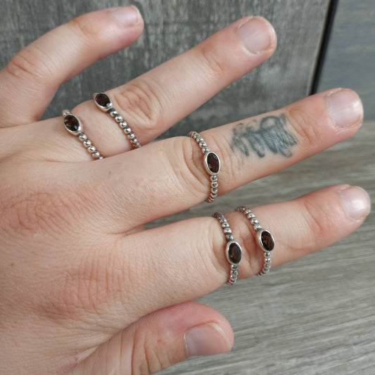 Gemstone Sterling Silver Ring Stacking Simple Oval: Smoky Quartz / Size 5