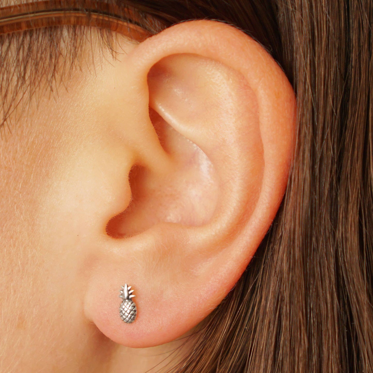 Sterling Silver Pineapple Post Earrings 7x3mm