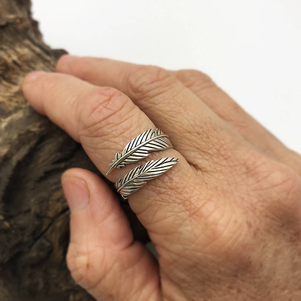 Sterling Silver or Bronze Adjustable Feather Ring: Bronze