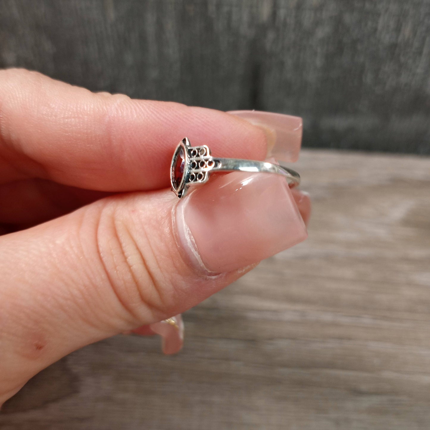 Gemstone Sterling Silver Ring Hamsa Hand Boho: Citrine / 7
