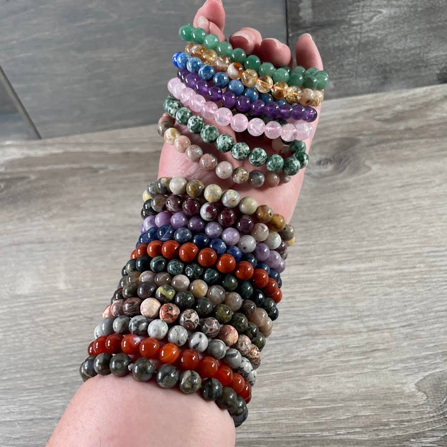 Gemstone Beaded Stretch Bracelets 6mm  : Black Moonstone