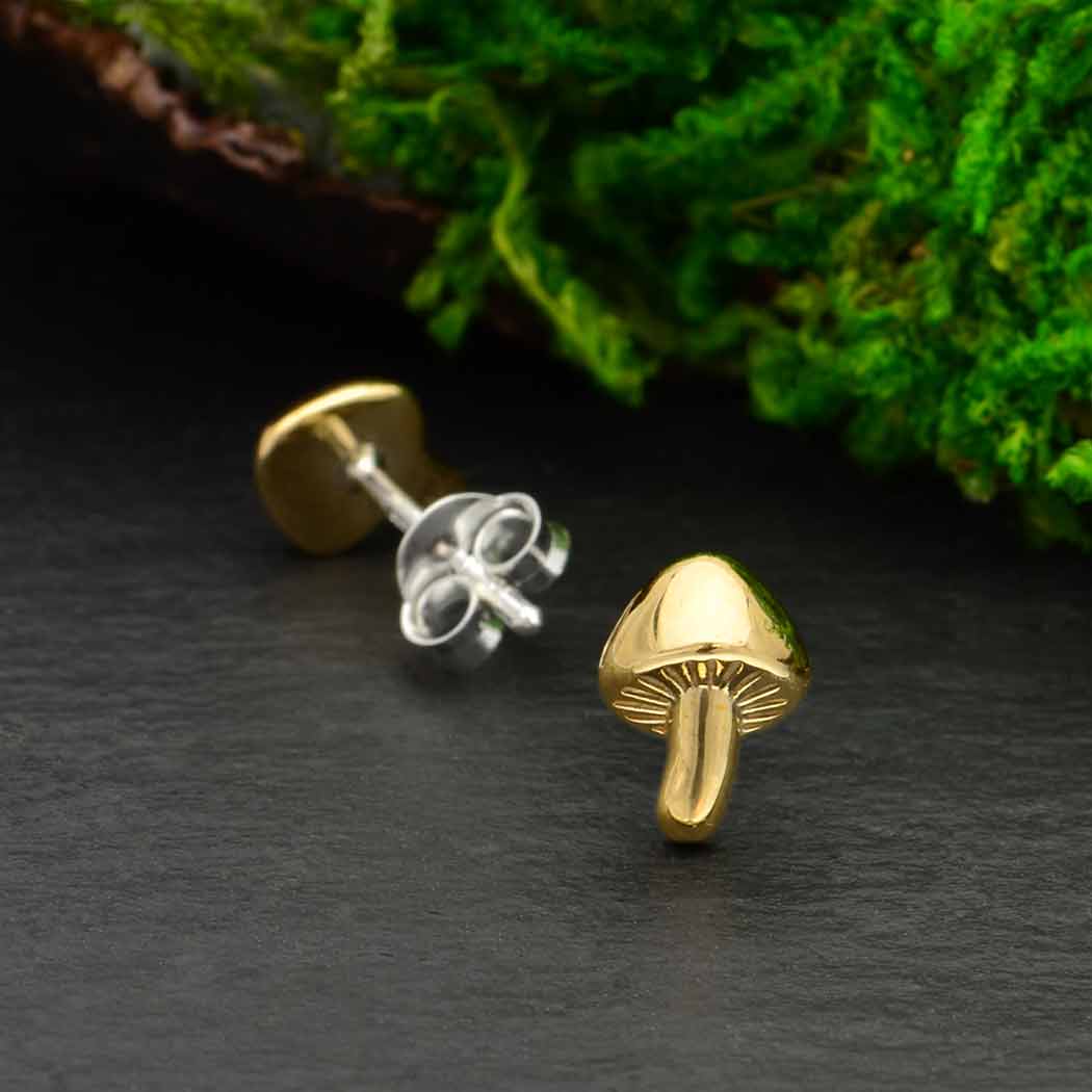 Sterling Silver or Bronze Mushroom Post Earrings 8x6mm: Recycled Sterling Silver