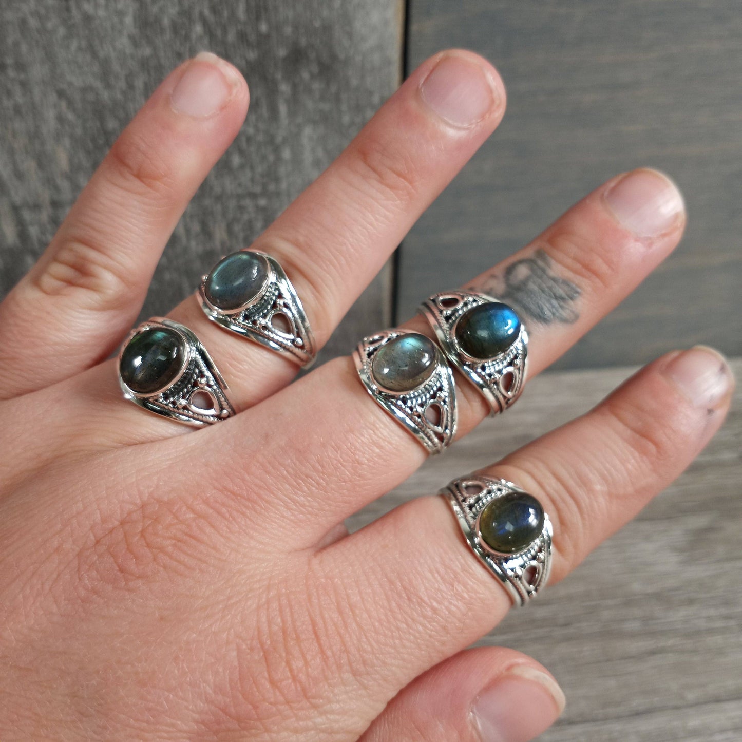 Gemstone Sterling Silver Boho Statement Ring: Labradorite / Size 6