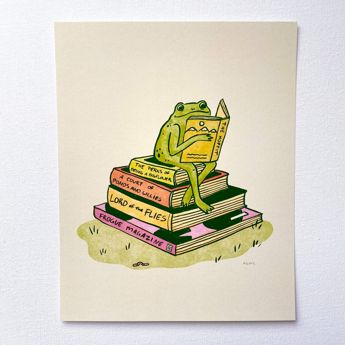 Print - book stack frog