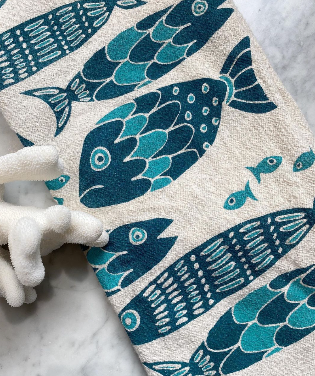 Fish Tribe Tea Towel: Dark Teal/turquoise