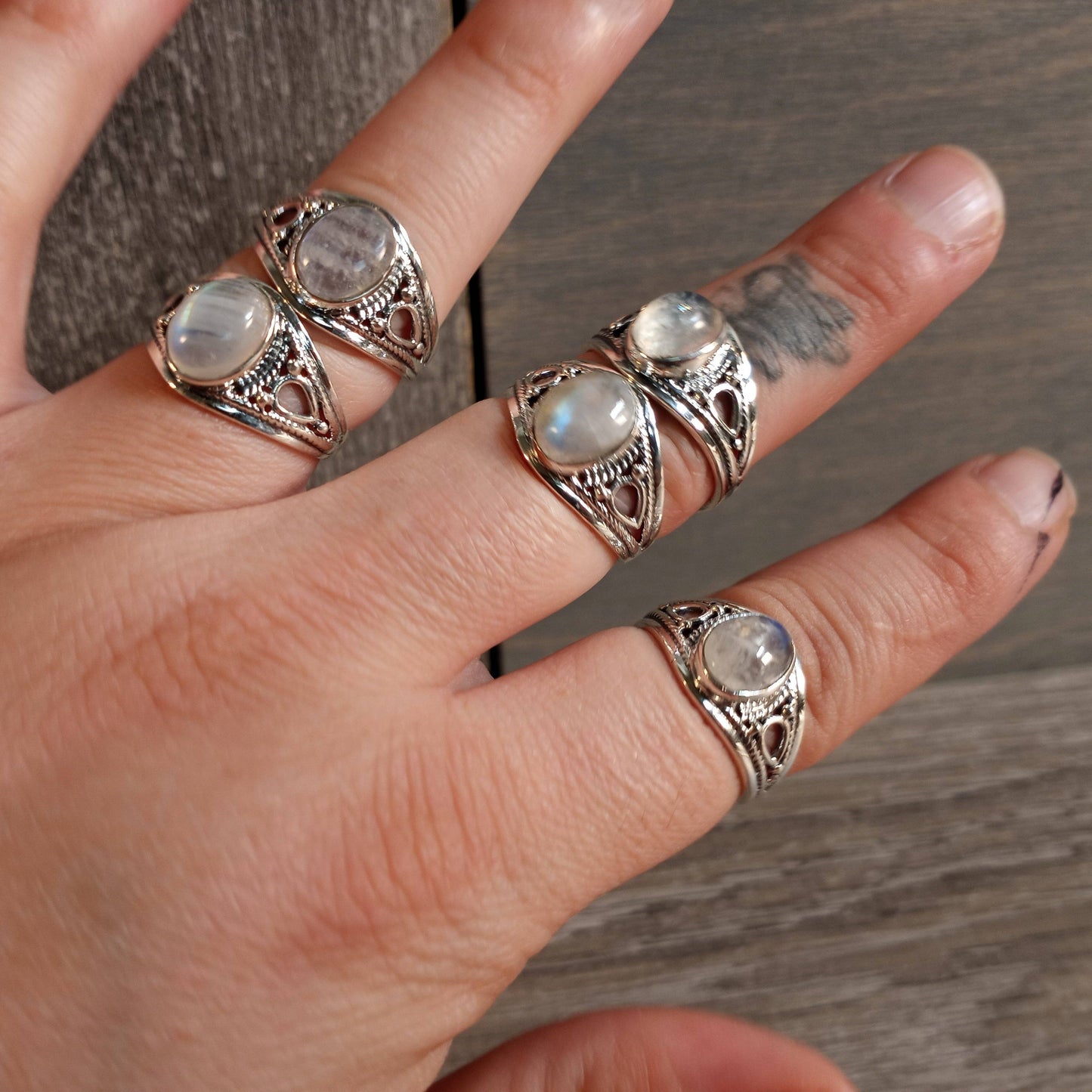 Gemstone Sterling Silver Boho Statement Ring: Labradorite / Size 6