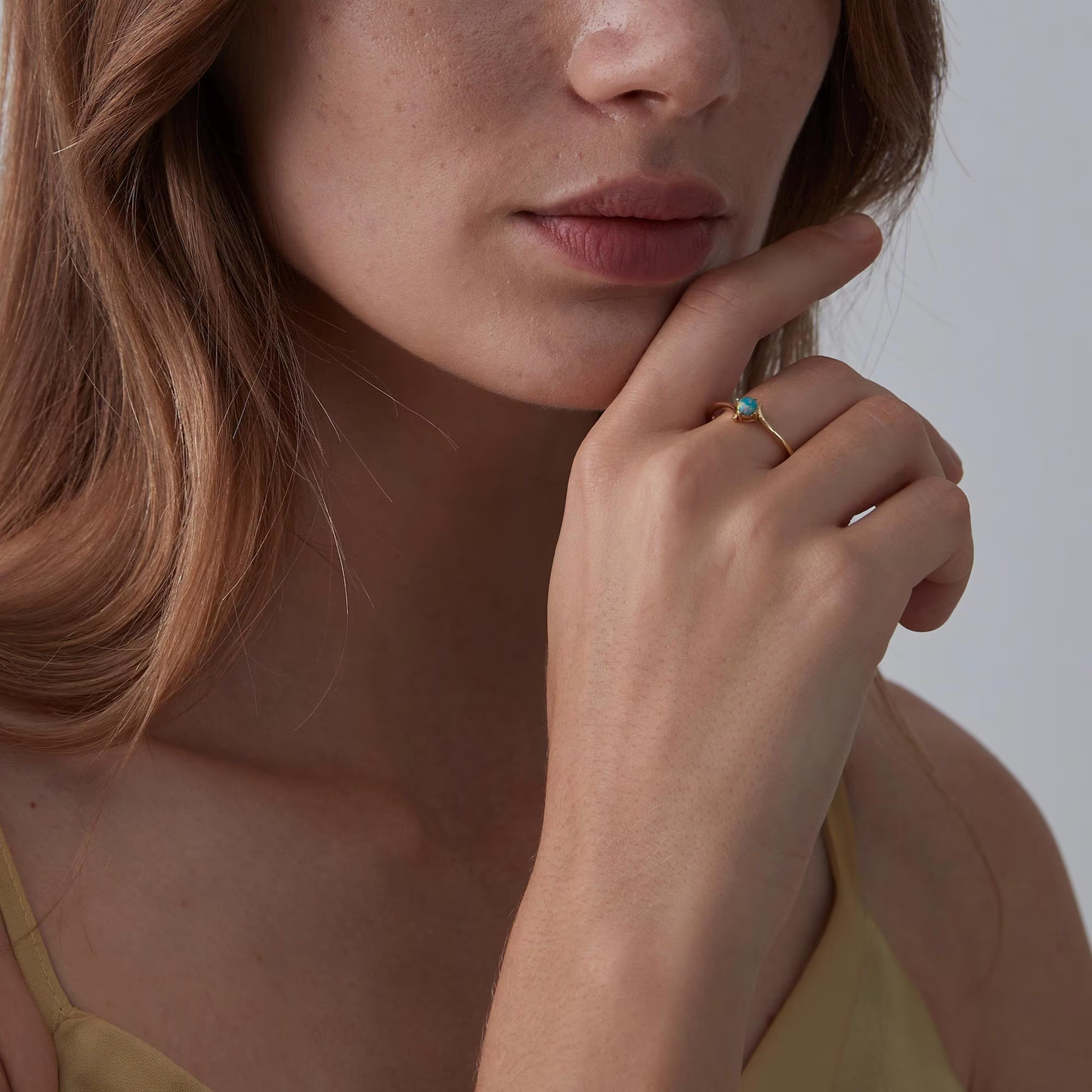 Natural Opal Stacking Thin Band Ring in 925 Sterling Silver: Silver/Blue / 7 US
