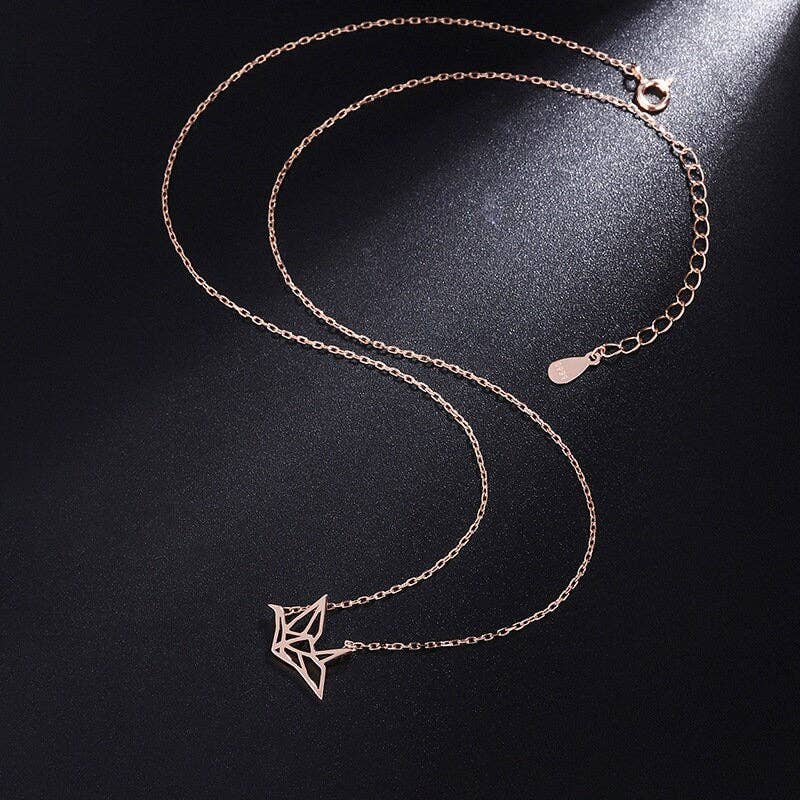 Japanese Orizuru Crane Charm Necklace in 925 Sterling Silver: Silver