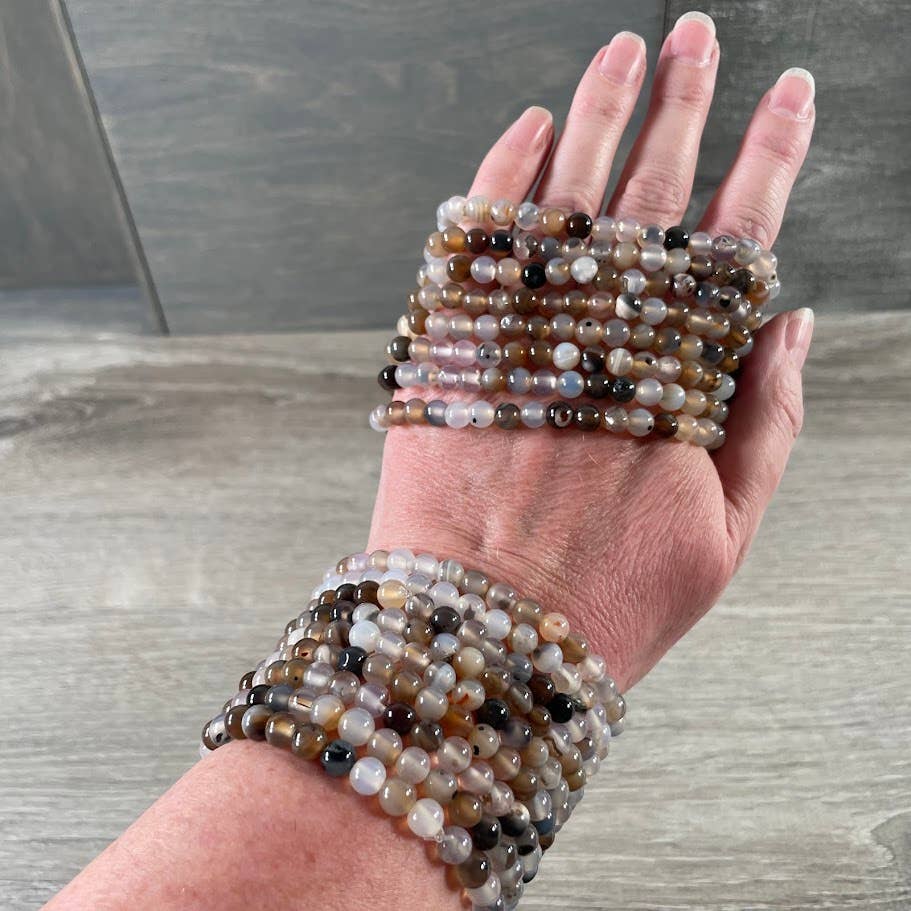 Gemstone Beaded Stretch Bracelets 6mm  : Black Moonstone