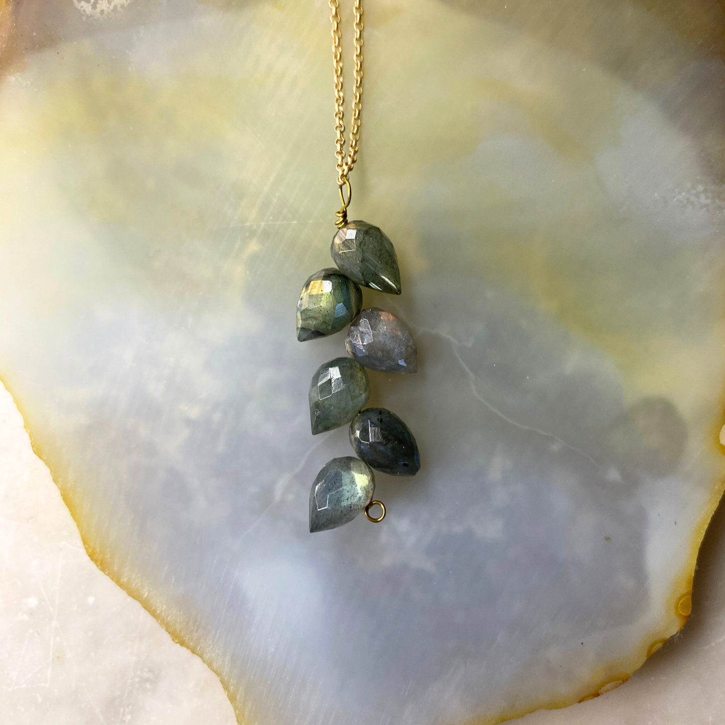 Leaf Tear Drop Stone Matte Gold Chain Necklace: Hessonite Garnet