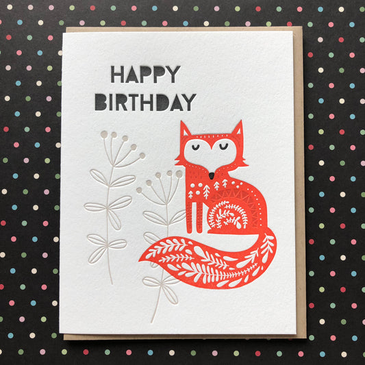 Happy Birthday Fancy Fox - letterpress card