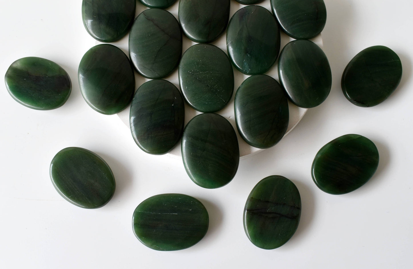 Palm Stone | Green Jade | Thumb Crystal | Pocket Gemstone: Thumb Indent (Worry Stone)