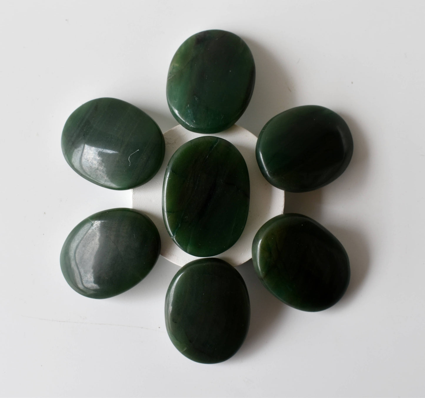 Palm Stone | Green Jade | Thumb Crystal | Pocket Gemstone: Thumb Indent (Worry Stone)