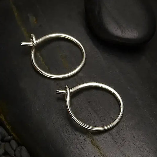 Sterling Silver Half Hammered Circle Earring Hoops: 11mm
