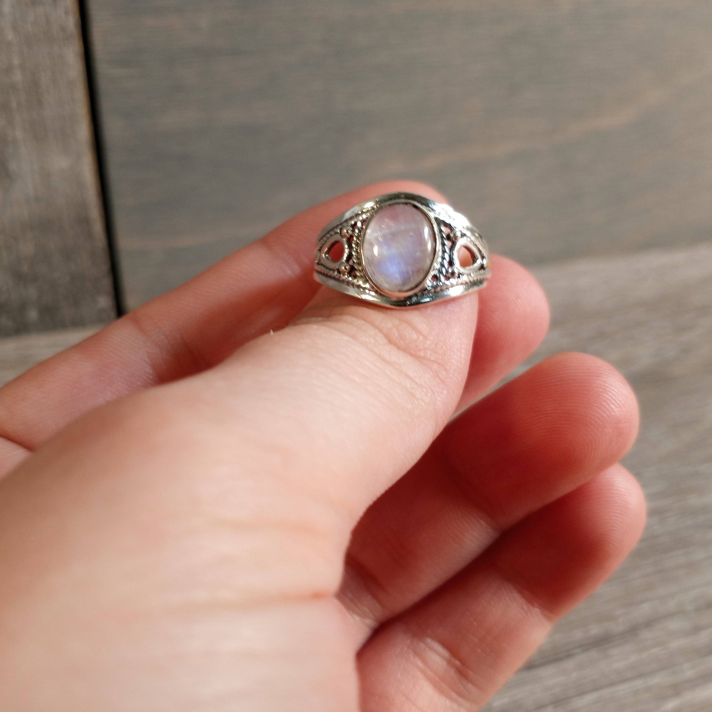 Gemstone Sterling Silver Boho Statement Ring: Labradorite / Size 6