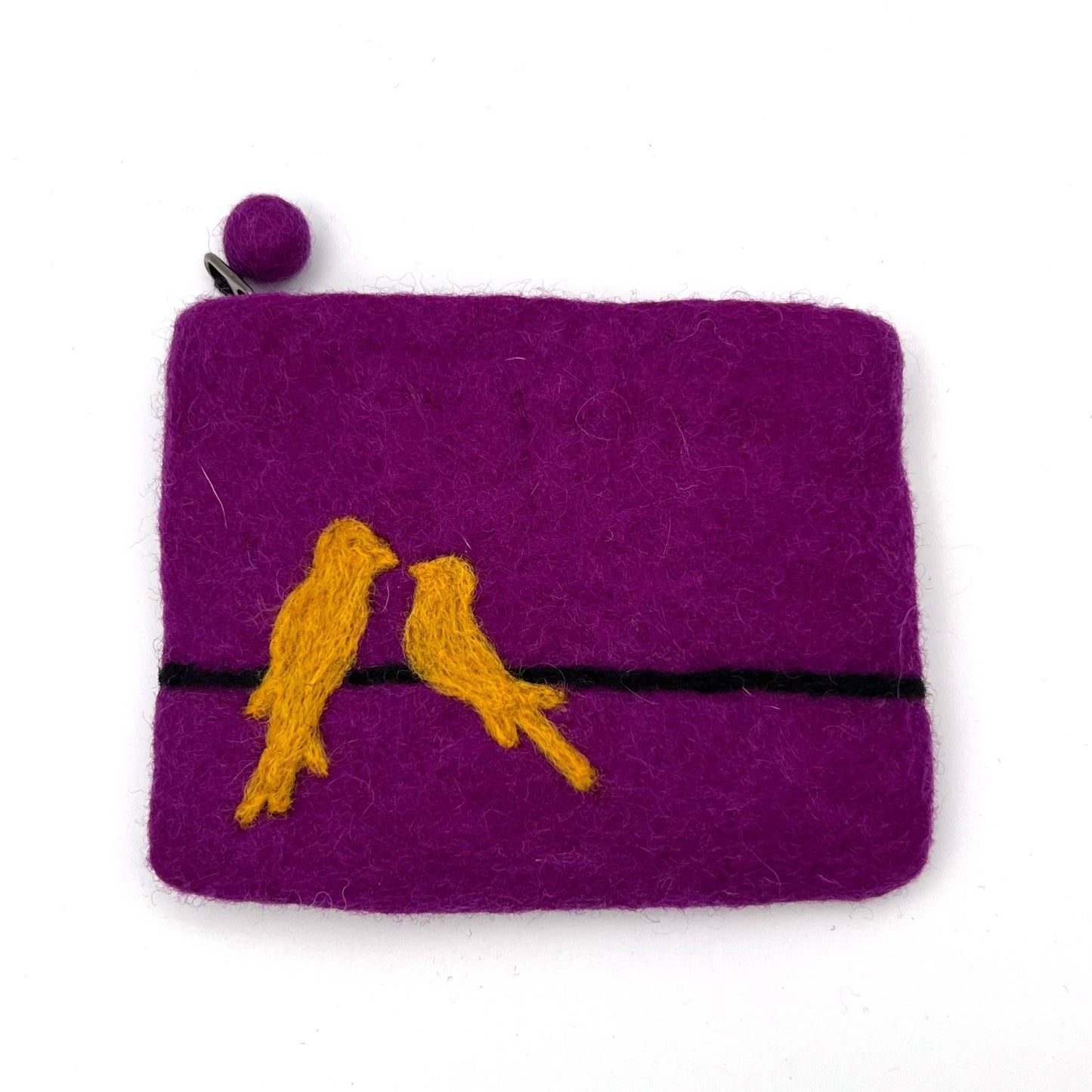 Two Birds on Line Felt Coin Purse: Coral