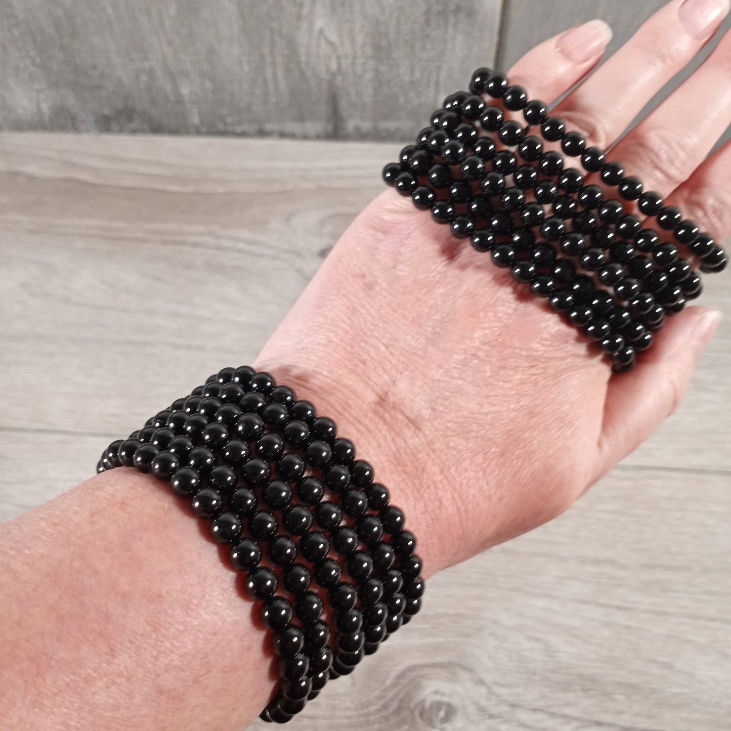 Gemstone Beaded Stretch Bracelets 6mm  : Black Moonstone