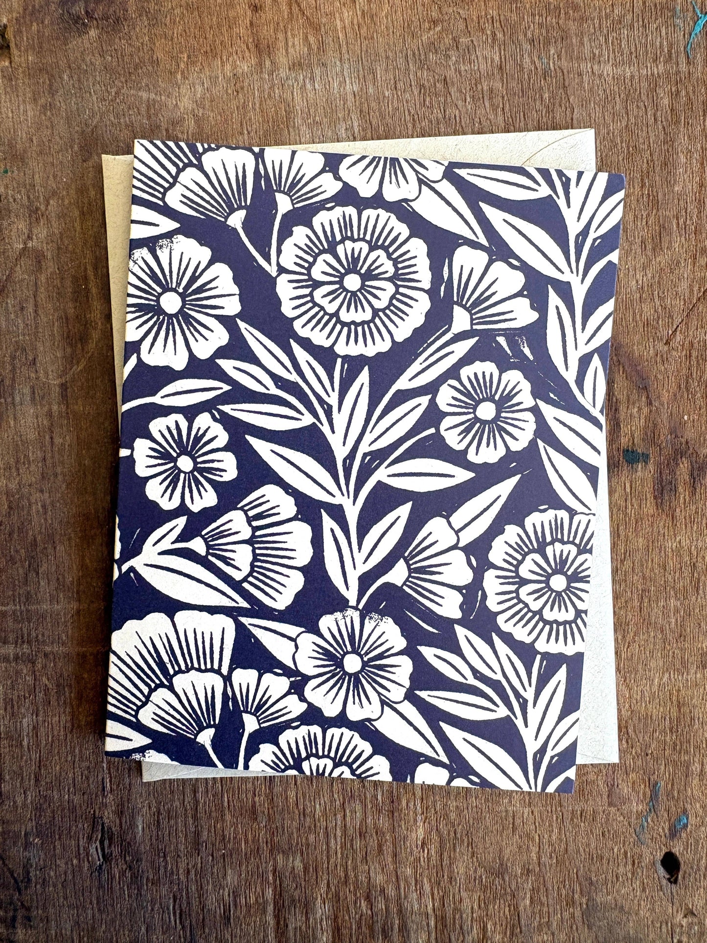 Navy Blank Floral Greeting Card