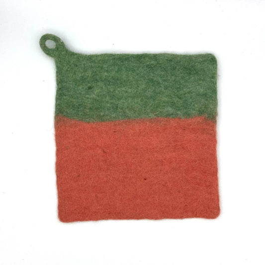 Two-tone Felt Pot Holder: Coral and Mint