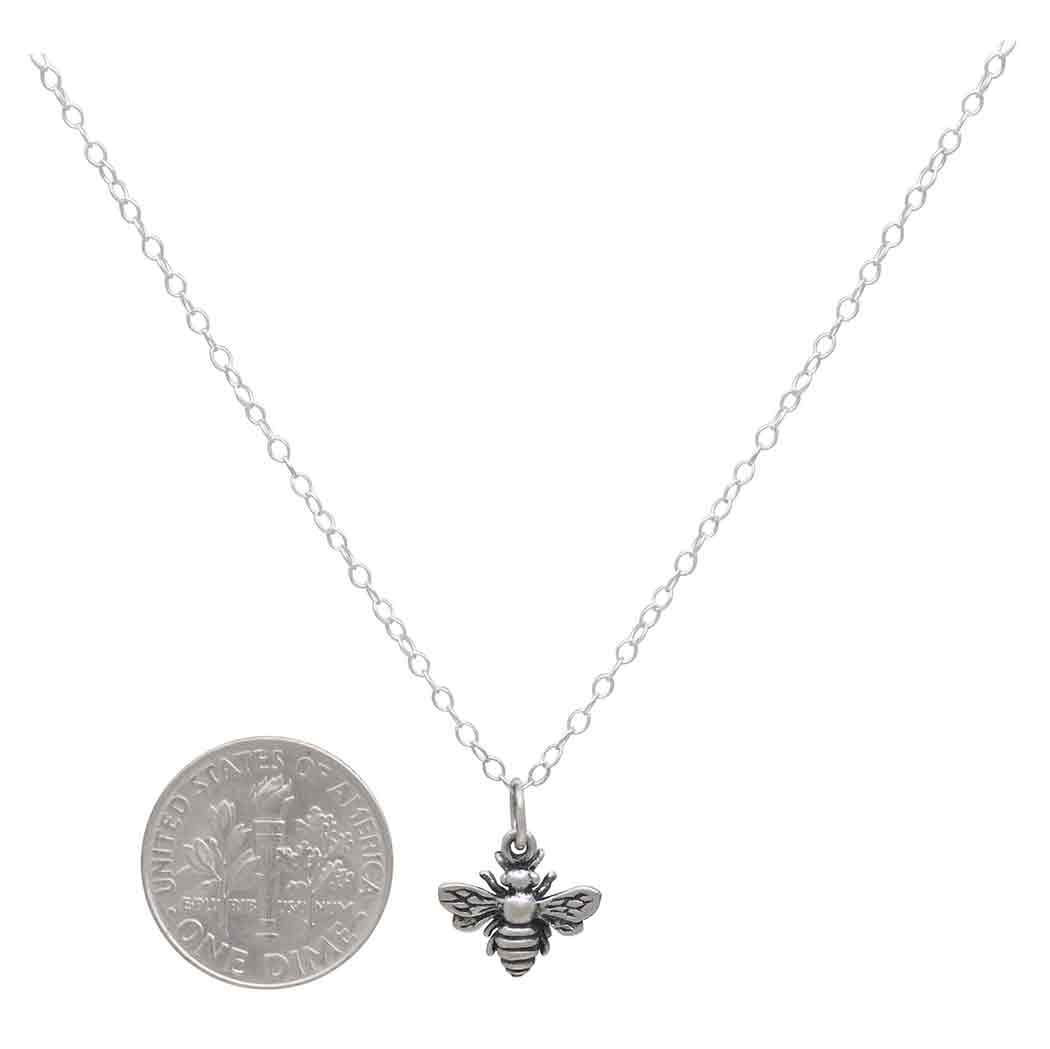 Sterling Silver or Bronze Bee Necklace: Sterling Silver