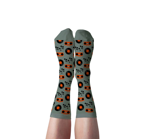 Music - Large Crew Socks - Vintage Vinyl Record Lover