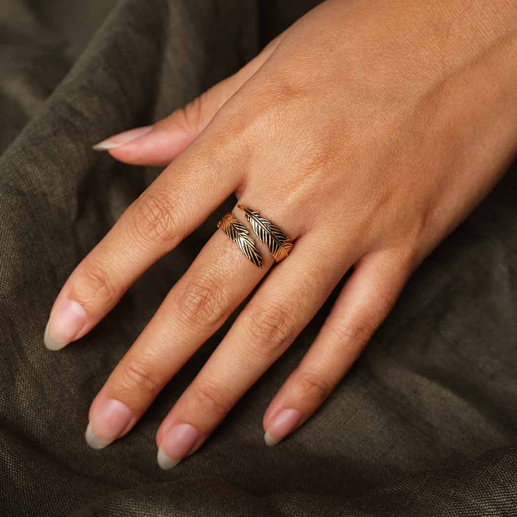 Sterling Silver or Bronze Adjustable Feather Ring: Bronze