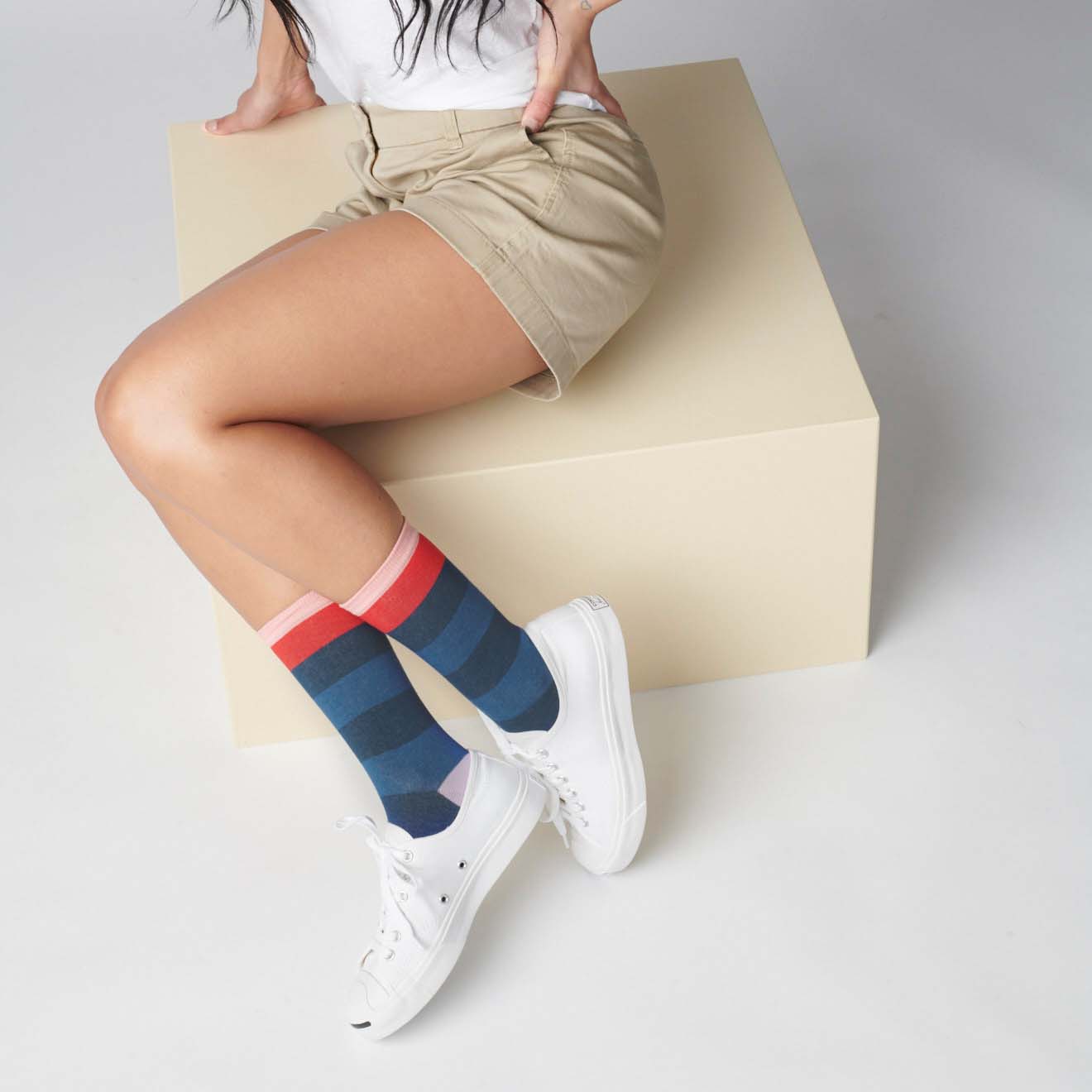 Fillmore Blue Striped Crew Length Unisex Socks: Small (Women's 4 - 10)