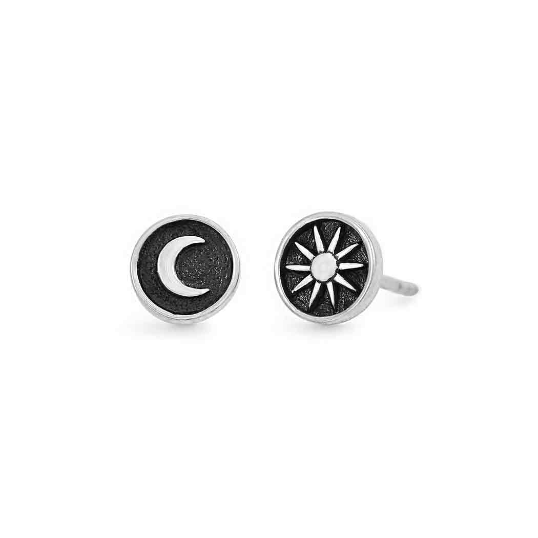 Silver or Bronze Raised Sun and Moon Post Earrings 6x6mm: Bronze