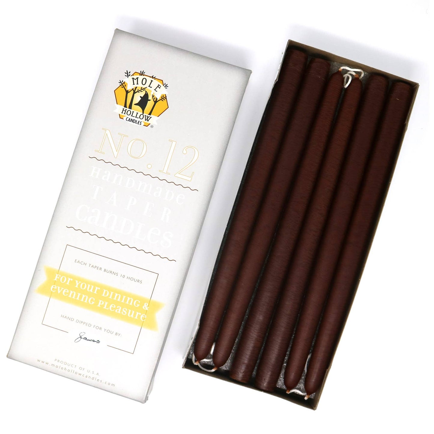 12" Hand Dipped Unscented Taper Candles - 39 Colors USA Made: Yellow Gold