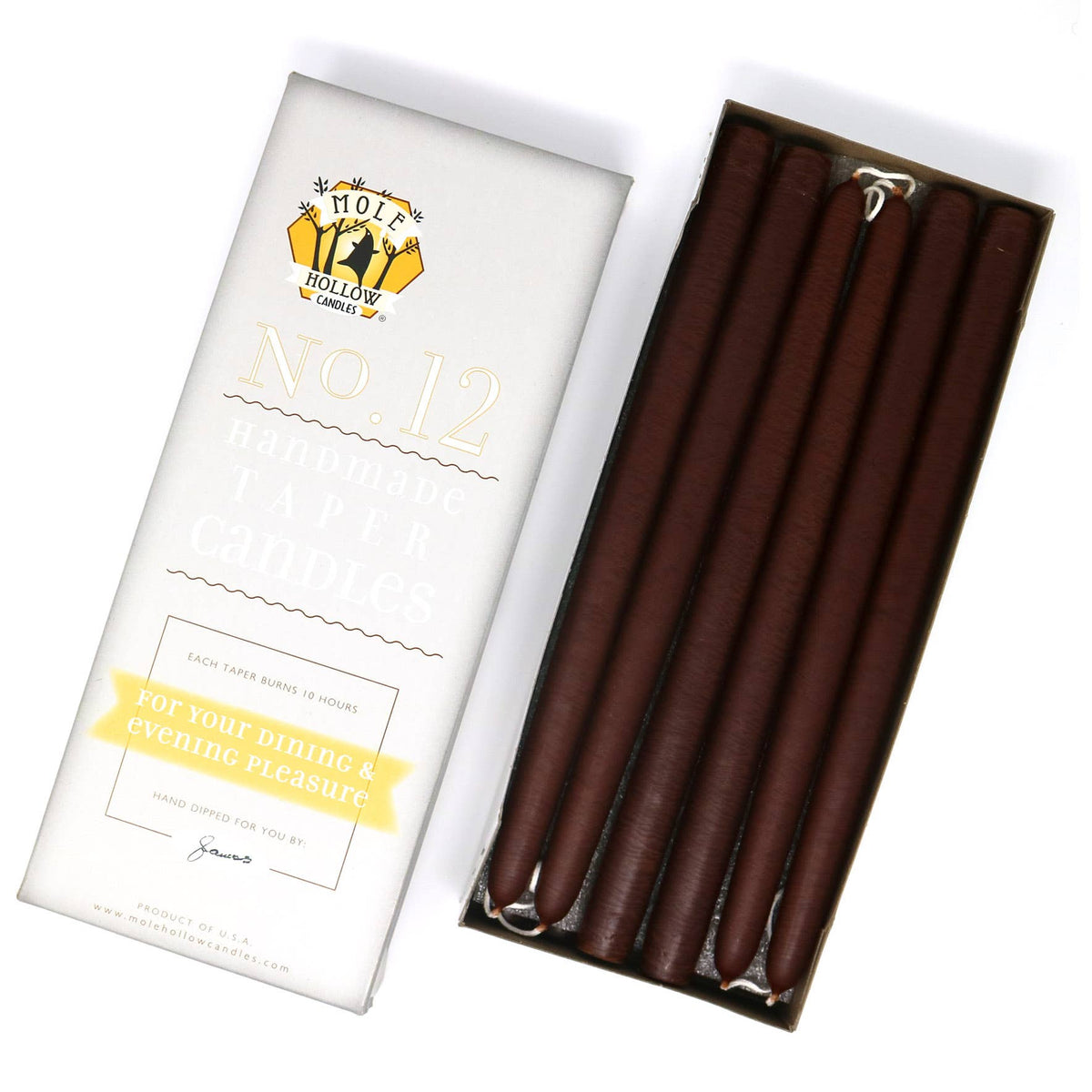 12" Hand Dipped Unscented Taper Candles - 39 Colors USA Made: Paprika