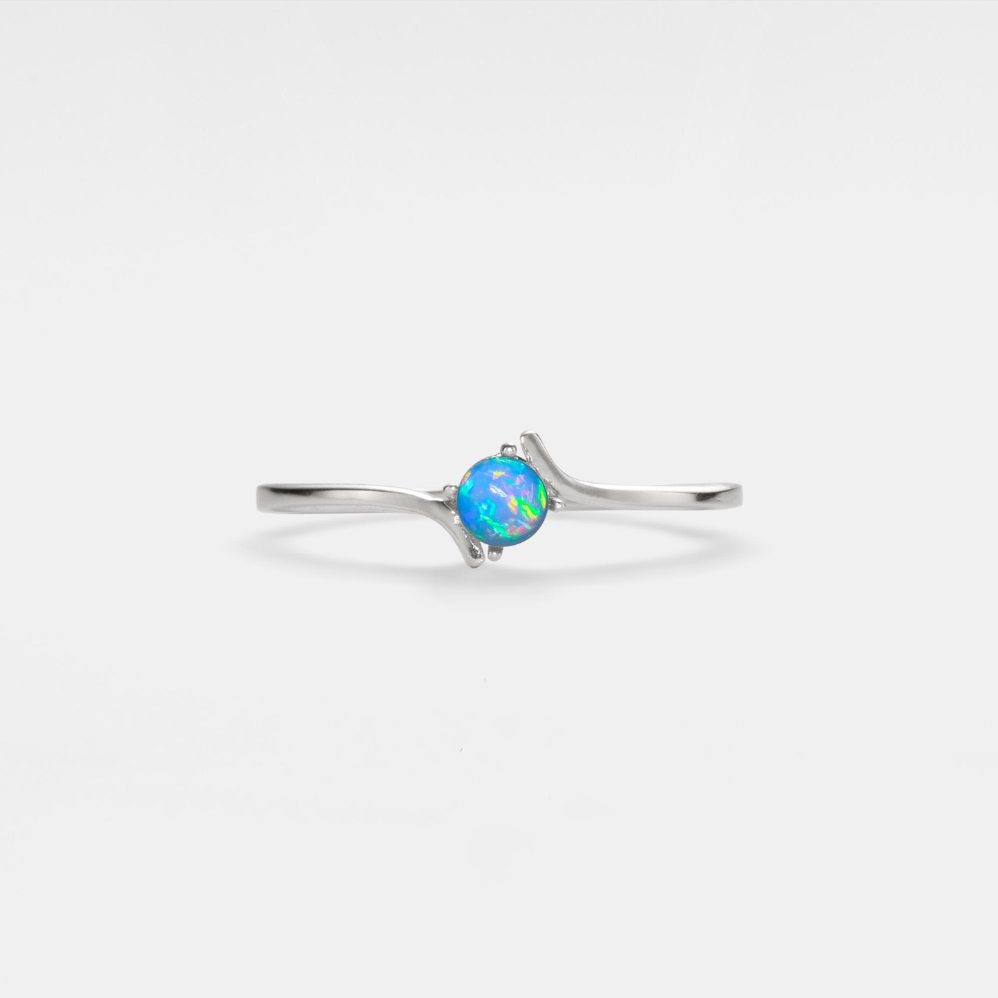Natural Opal Stacking Thin Band Ring in 925 Sterling Silver: Silver/Blue / 7 US