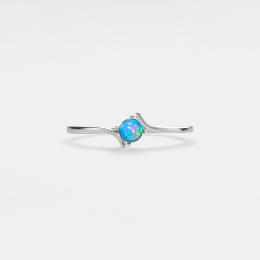 Natural Opal Stacking Thin Band Ring in 925 Sterling Silver: Silver/Blue / 7 US