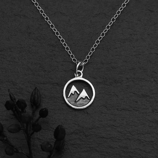 Sterling Silver or Bronze Snow Capped Mountain Necklace: Sterling Silver