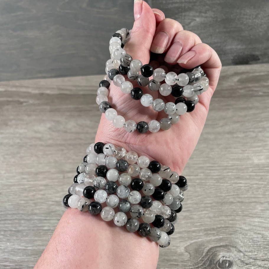 8mm Round Gemstone Beaded Bracelets – Assorted Crystals Bulk: Lavastone