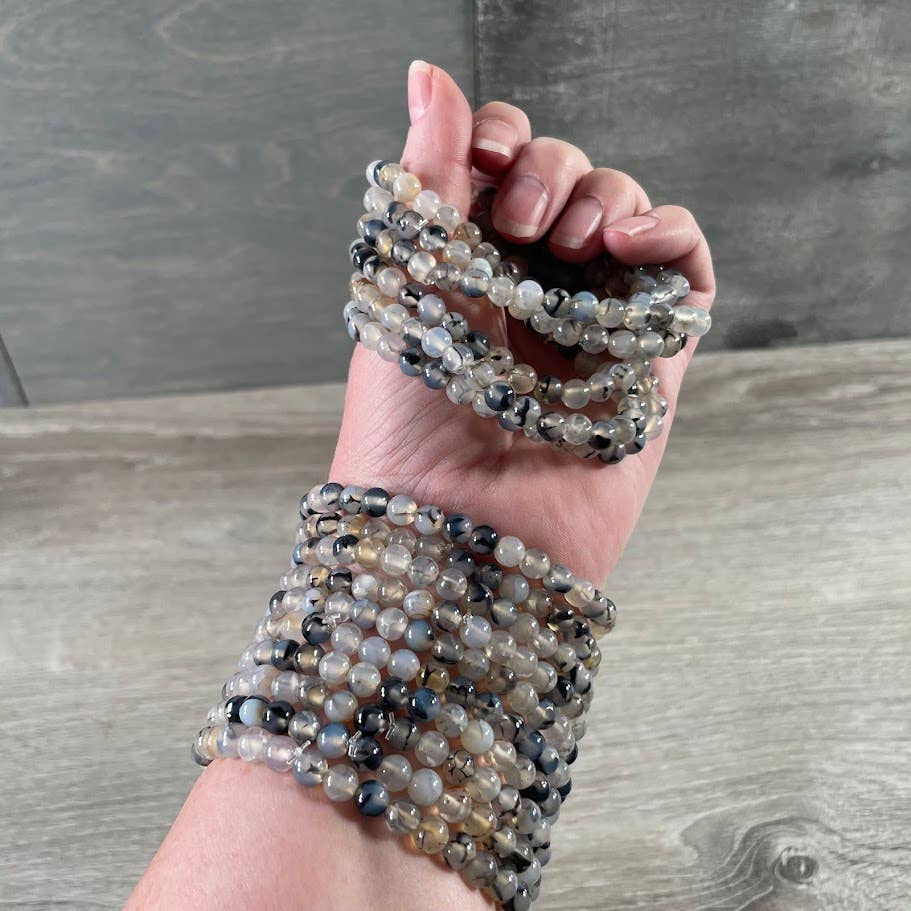 Gemstone Beaded Stretch Bracelets 6mm  : Black Moonstone