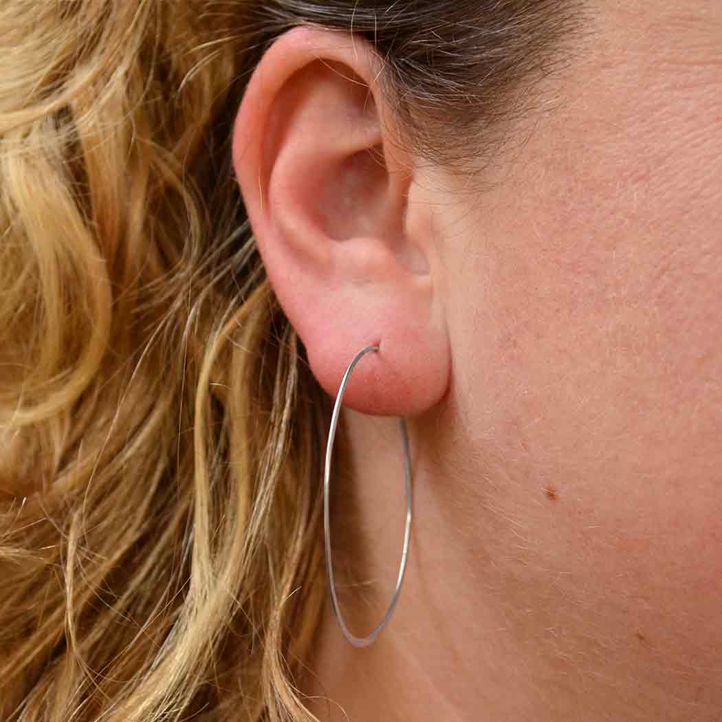 Sterling Silver Half Hammered Circle Earring Hoops: 30mm