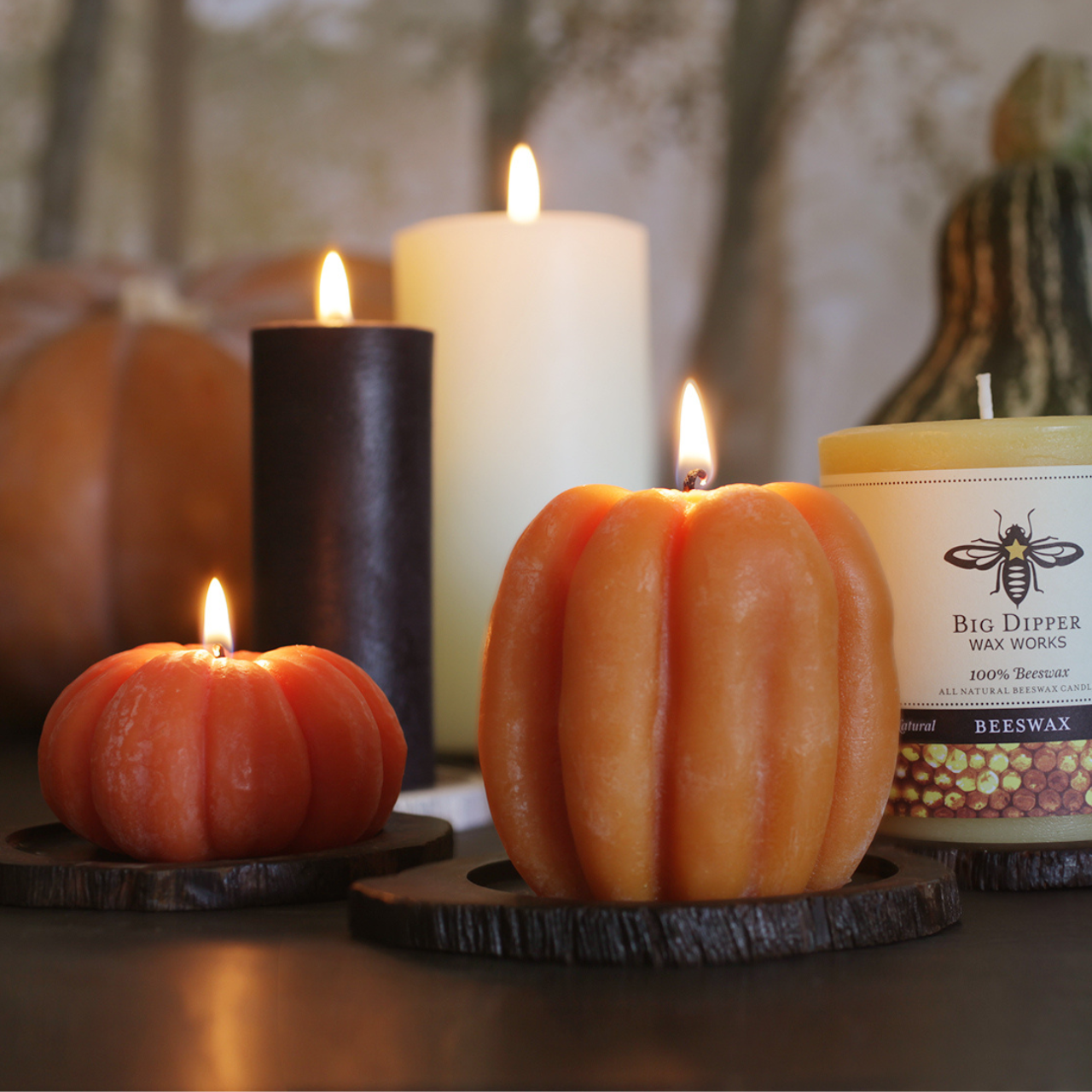Pumpkin Candles – 100% Pure Beeswax – 3 Sizes Available: Large (4" x 3")