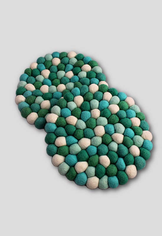 Hand Crafted Round Felt Ball Trivet, Assorted Color Options: Blue