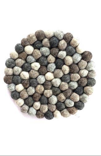 Hand Crafted Round Felt Ball Trivet, Assorted Color Options: Blue