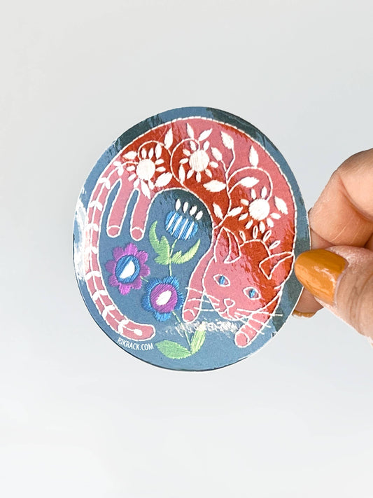 Garden Cat 3" vinyl circle sticker