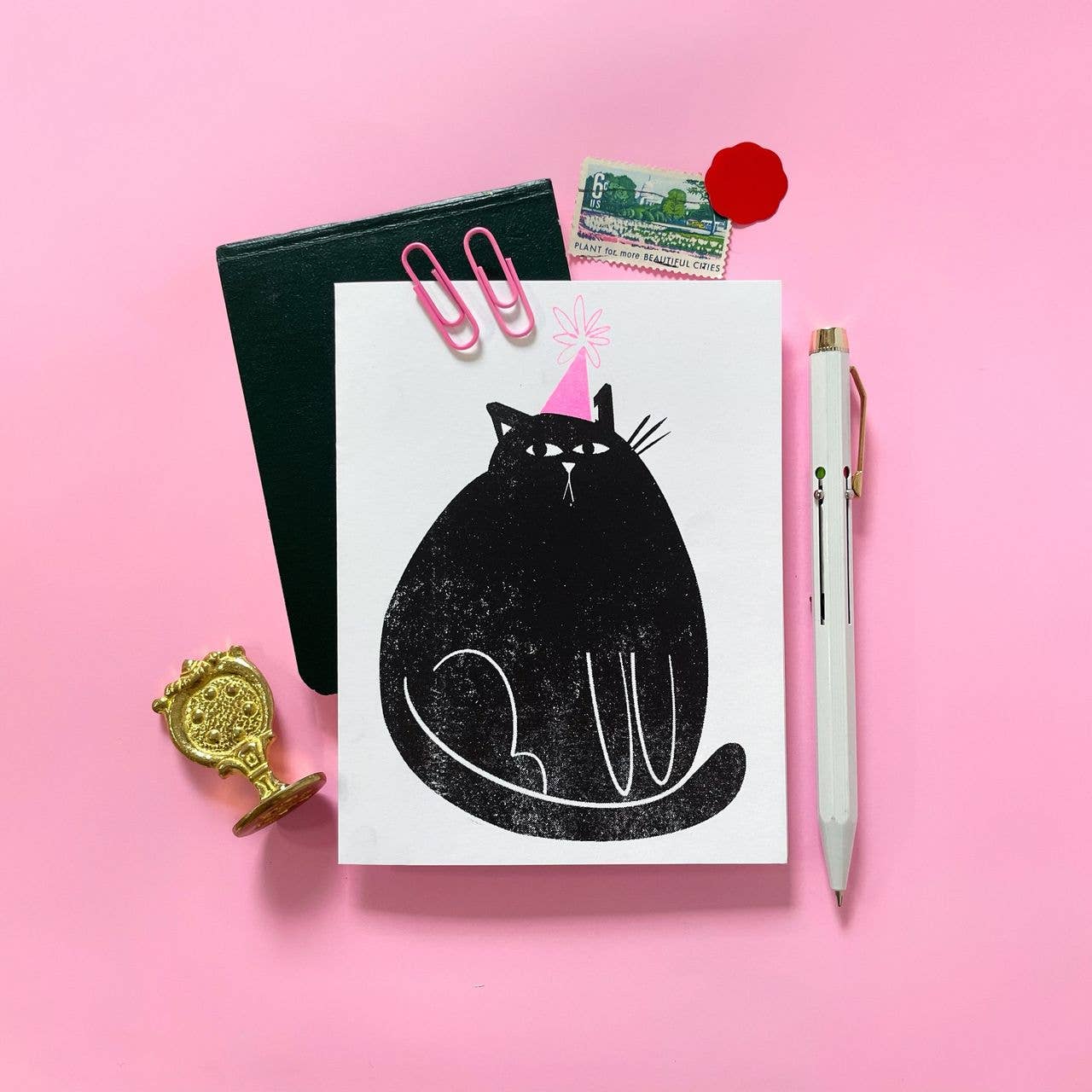 Party Cat Birthday - Fun Risograph Greeting Card