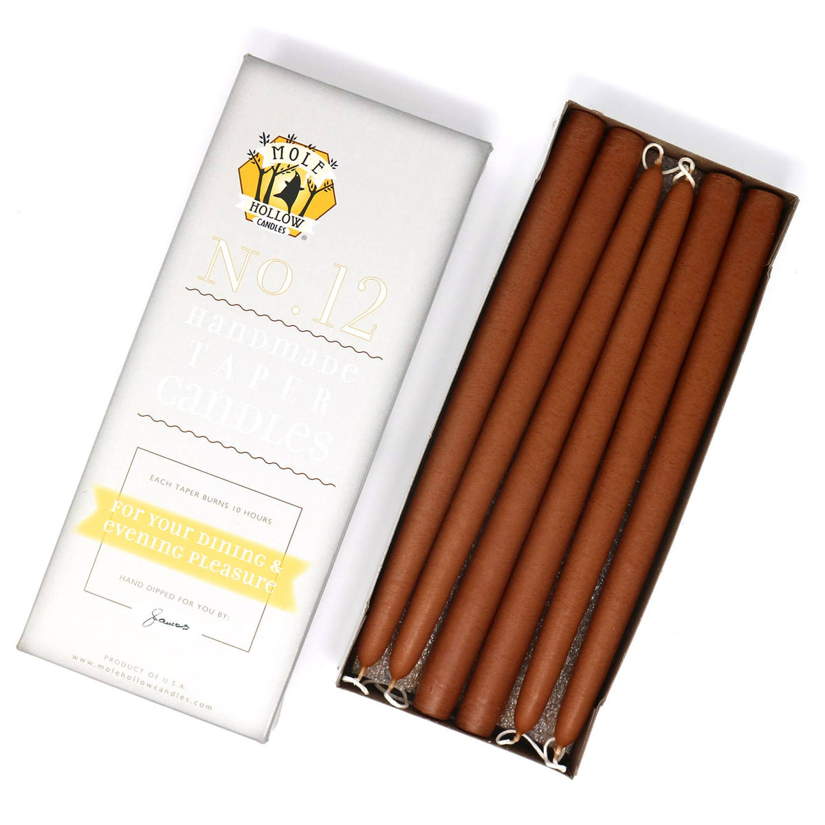 12" Hand Dipped Unscented Taper Candles - 39 Colors USA Made: Paprika