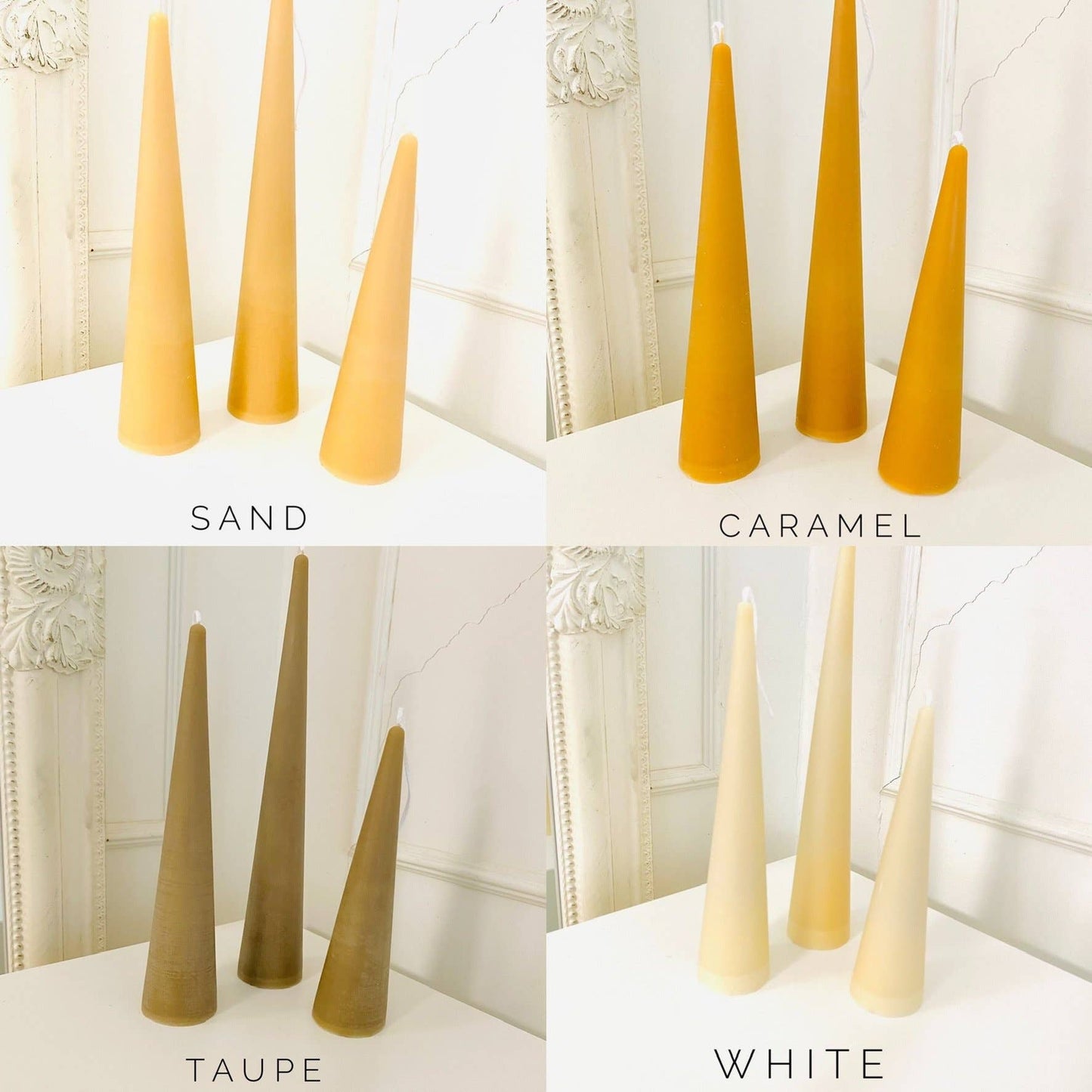 Neutrals Slim Cone Taper Beeswax Candle: Sand / Medium
