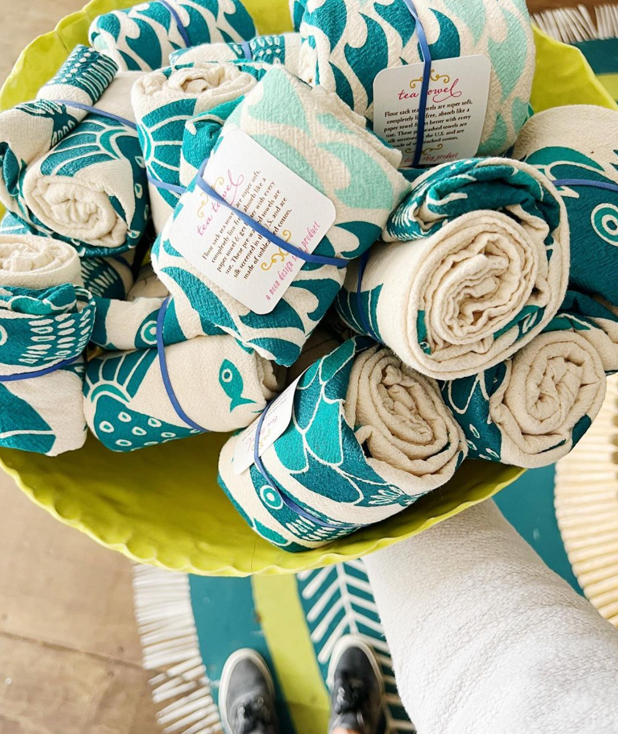 Fish Tribe Tea Towel: Dark Teal/turquoise