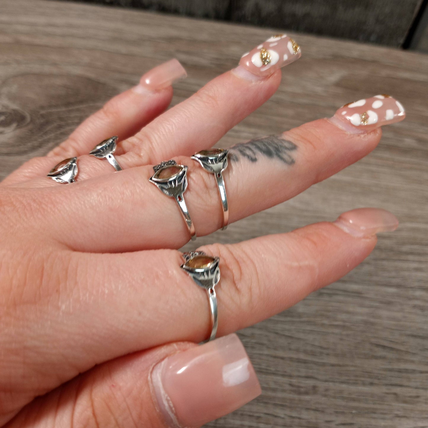 Gemstone Sterling Silver Ring Hamsa Hand Boho: Citrine / 7