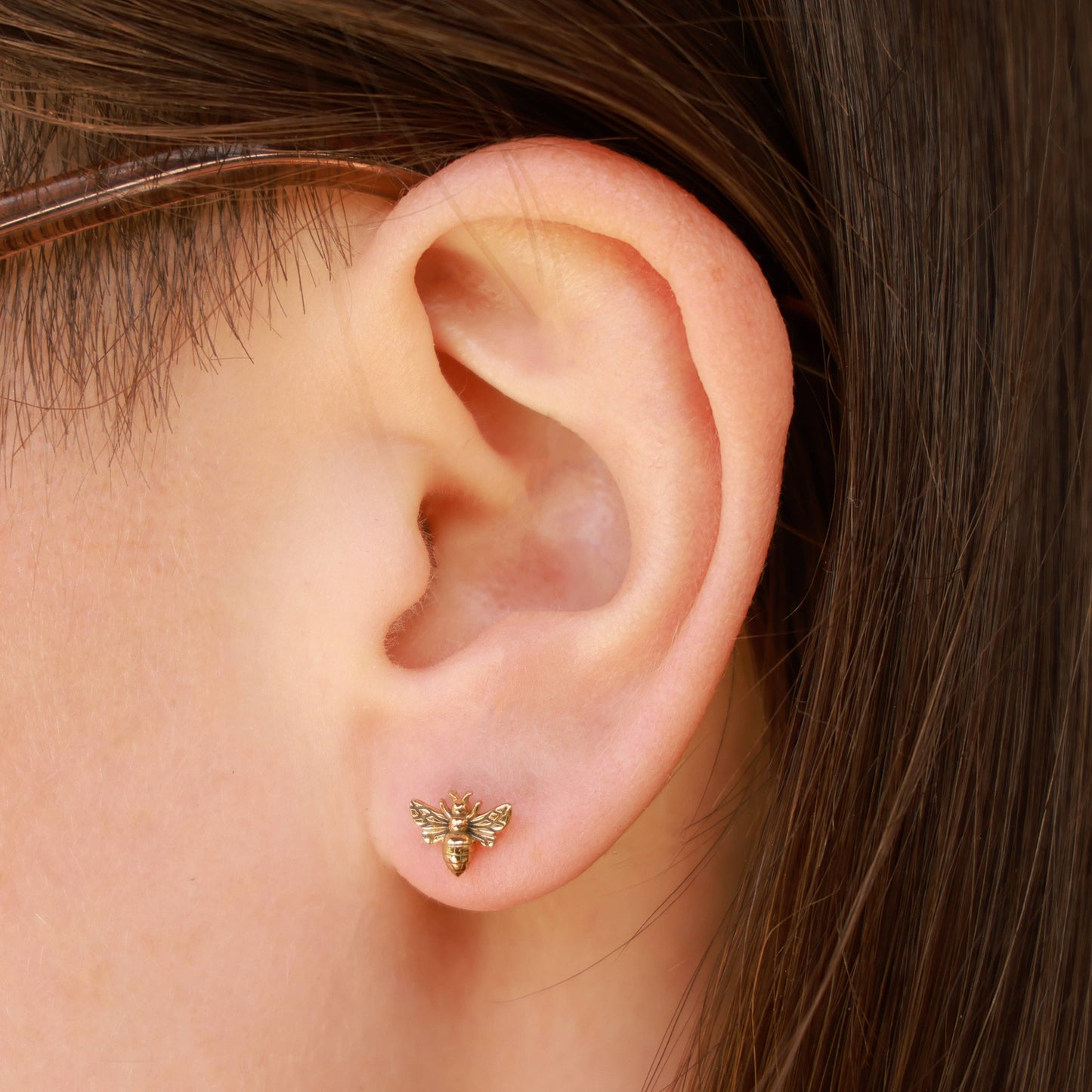 Bronze Tiny Bee Post Earrings 6x8mm: Bronze