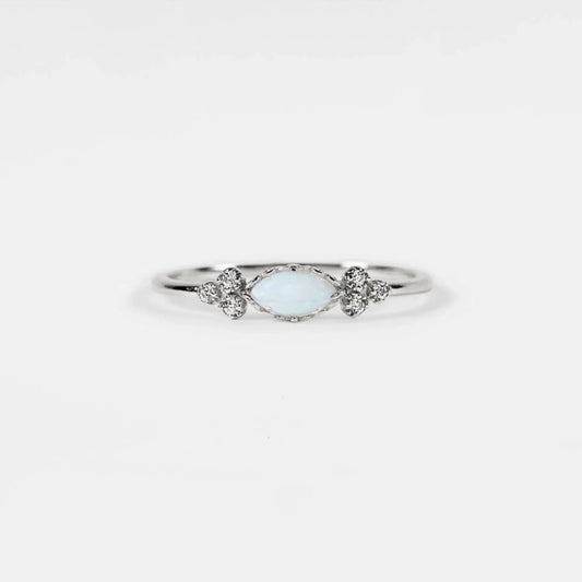 Dainty Marquise Opal Stacking Ring in 925 Sterling Silver: Silver / 8 US
