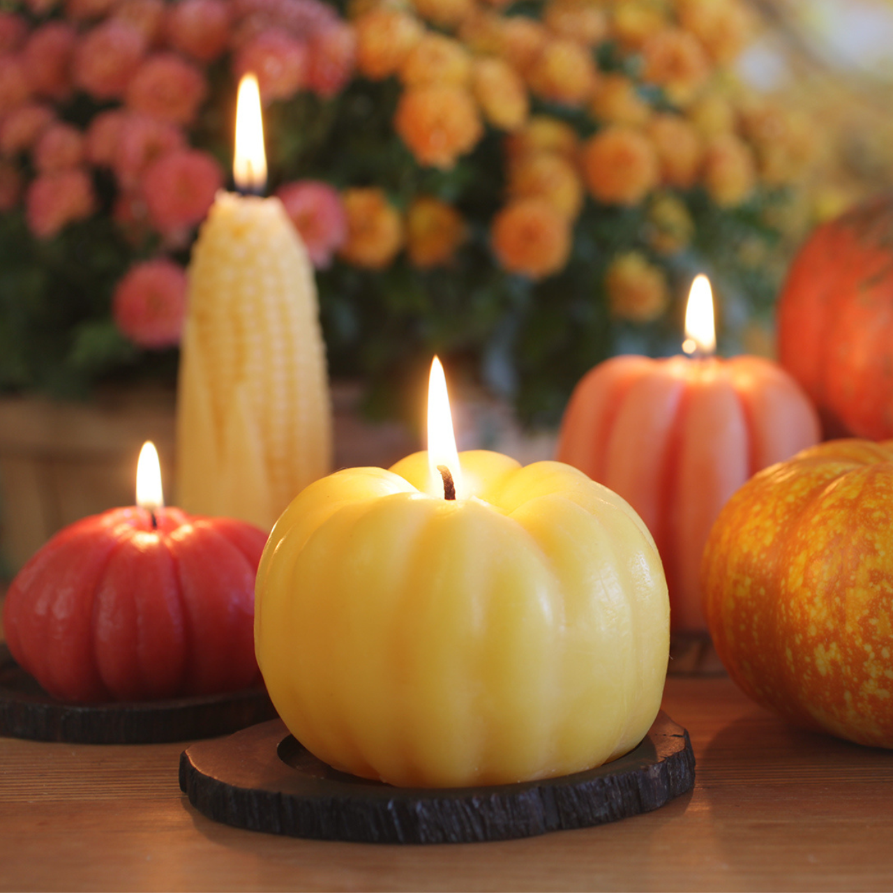 Pumpkin Candles – 100% Pure Beeswax – 3 Sizes Available: Large (4" x 3")