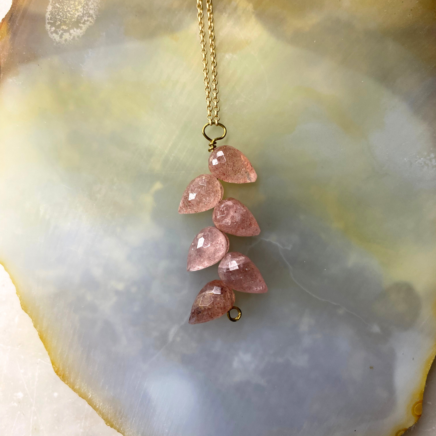 Leaf Tear Drop Stone Matte Gold Chain Necklace: Hessonite Garnet