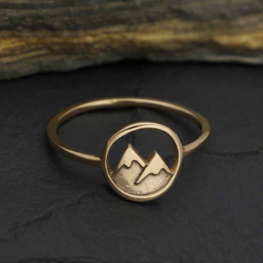 Sterling Silver or Bronze Snow Capped Mountain Ring: Bronze / 9